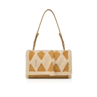 Baggy Small – Omuz Çantası – Elmas Şeklinde Dana Derisi ve Shearling – Bej