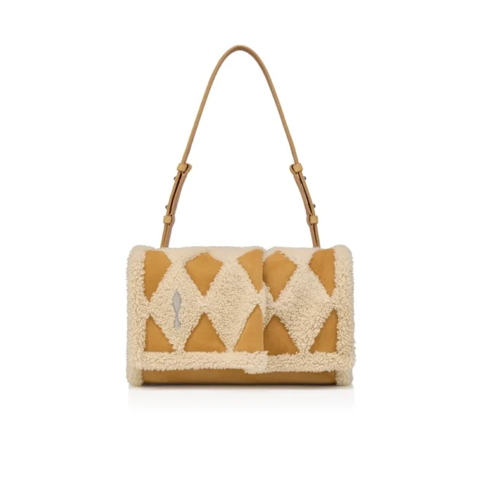 Baggy Small – Omuz Çantası – Elmas Şeklinde Dana Derisi ve Shearling – Bej