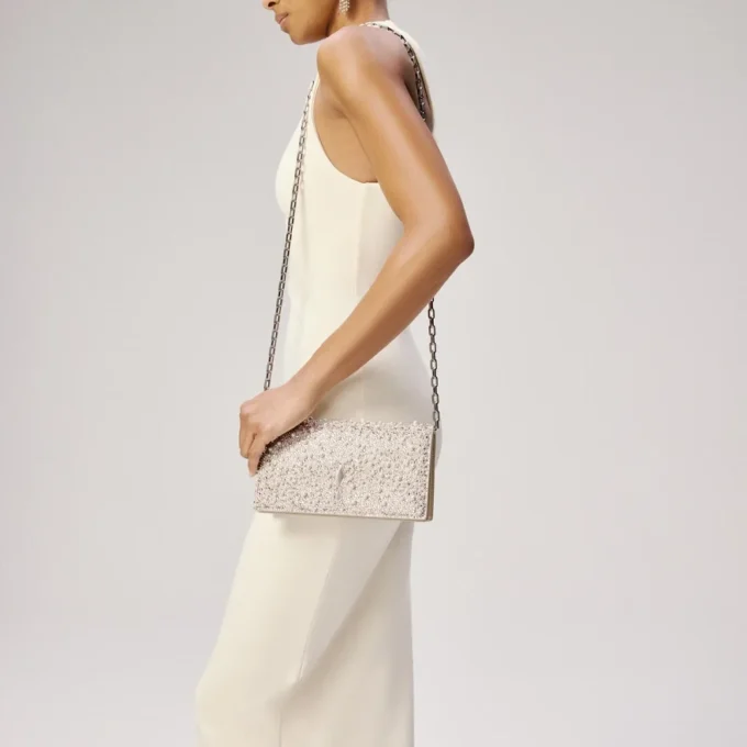 Bettina – Clutch – Süet, Strass ve İnciler – Gümüş Bettina – Clutch – Süet, Strass ve İnciler – Gümüş