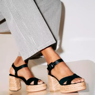 Calakala – 85 mm Espadril – Süet ve Dana Derisi – Siyah – Kadın