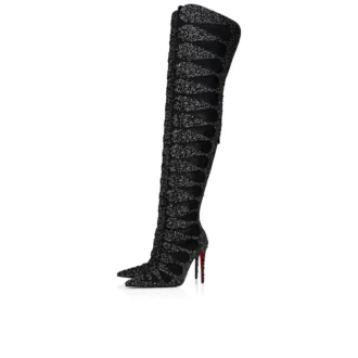 Circus Max Perla Botta Alta – 100 Mm Uyluk Çizmesi – Süet Deri, File ve Strass – Siyah – Kadın Christian Louboutin Amerika Birleşik Devletleri
