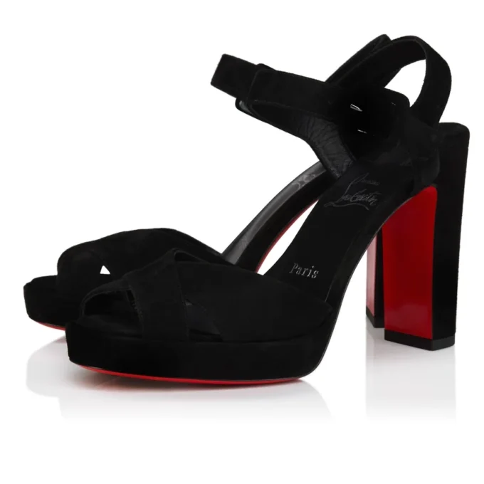 Cora – 100 mm Topuklu Sandalet – Dana Kadife – Siyah – Kadın