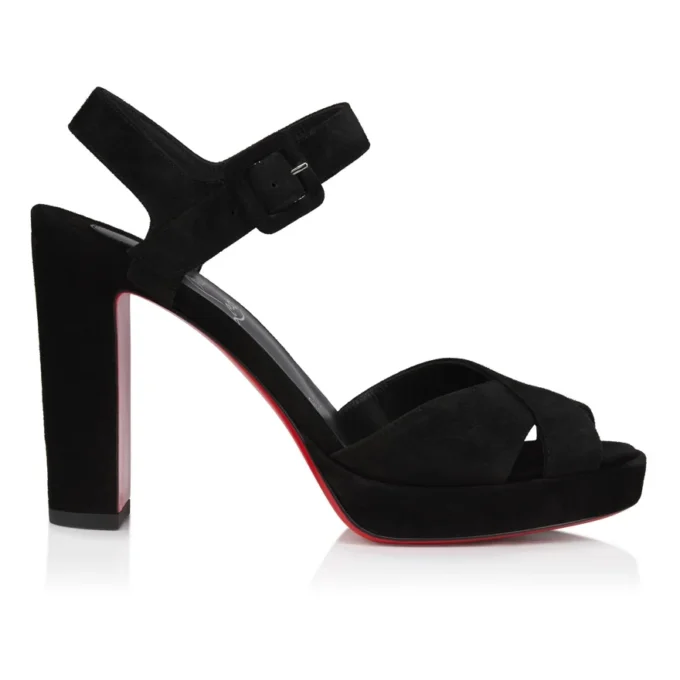 Cora – 100 mm Topuklu Sandalet – Dana Kadife – Siyah – Kadın