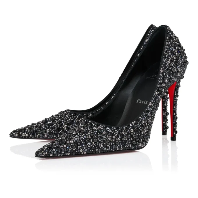Kate Max Perla – 100 mm Topuklu Ayakkabı – Krep Saten, Strass ve İnciler – Siyah – Kadın