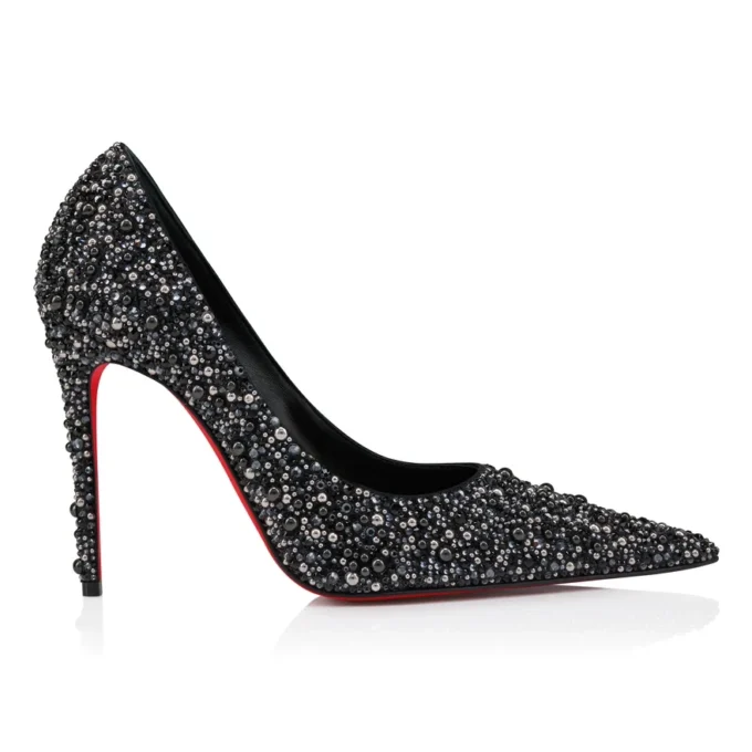 Kate Max Perla – 100 mm Topuklu Ayakkabı – Krep Saten, Strass ve İnciler – Siyah – Kadın