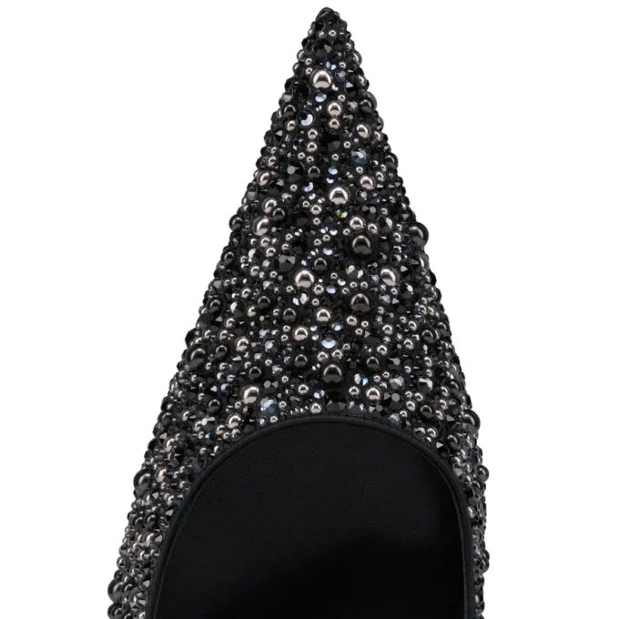 Kate Max Perla – 100 mm Topuklu Ayakkabı – Krep Saten, Strass ve İnciler – Siyah – Kadın