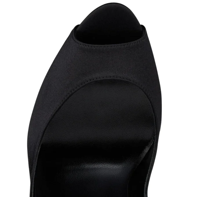 Lady Peep Suola Strass – 150 mm Topuklu Ayakkabı – Krep Saten – Siyah – Kadın