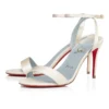 Loubigirl – 85 mm Bantlı Sandalet – Krep Saten – Kırık Beyaz – Kadın