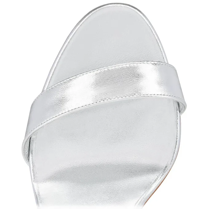Loubigirl – 85 mm Bantlı Sandalet – Yanardöner Deri – Gümüş – Kadın