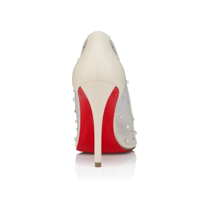 Miss Z Degrastrass Perla – 100 mm Topuklu Ayakkabı – File, Nappa Deri, Strass ve İnciler – Bianco – Kadın