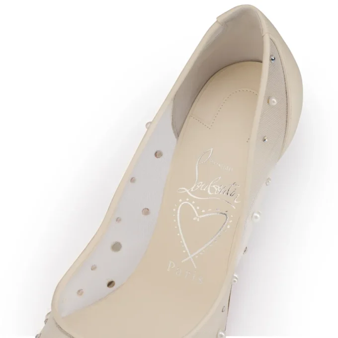 Miss Z Degrastrass Perla – 100 mm Topuklu Ayakkabı – File, Nappa Deri, Strass ve İnciler – Bianco – Kadın