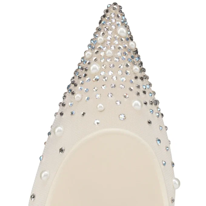 Miss Z Degrastrass Perla – 80 mm Topuklu Ayakkabı – File, Nappa Deri, Strass ve İnciler – Bianco – Kadın