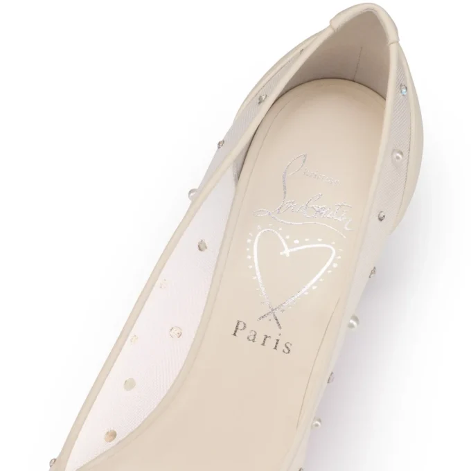 Miss Z Degrastrass Perla – 80 mm Topuklu Ayakkabı – File, Nappa Deri, Strass ve İnciler – Bianco – Kadın