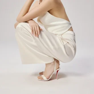 Miss Z Sandalet – 100 mm Bantlı Sandalet – İnci Nappa Deri – Bianco – Kadın