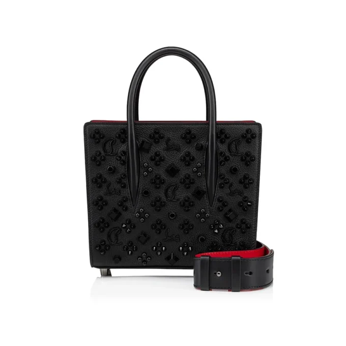 Paloma Mini – Üst Saplı Çanta – Damarlı Dana Derisi ve Çiviler Loubinthesky – Siyah Paloma Mini – Üst Saplı Çanta – Damarlı Dana Derisi ve Çiviler Loubinthesky – Siyah