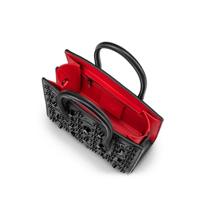 Paloma Mini – Üst Saplı Çanta – Damarlı Dana Derisi ve Çiviler Loubinthesky – Siyah Paloma Mini – Üst Saplı Çanta – Damarlı Dana Derisi ve Çiviler Loubinthesky – Siyah