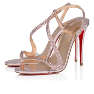 Rosalie Strass – 100 mm Topuklu Sandalet – Süet ve Lamine Dana Derisi – Vintage Rose – Kadın Rosalie Strass – 100 mm Topuklu Sandalet – Süet ve Lamine Dana Derisi – Vintage Rose – Kadın