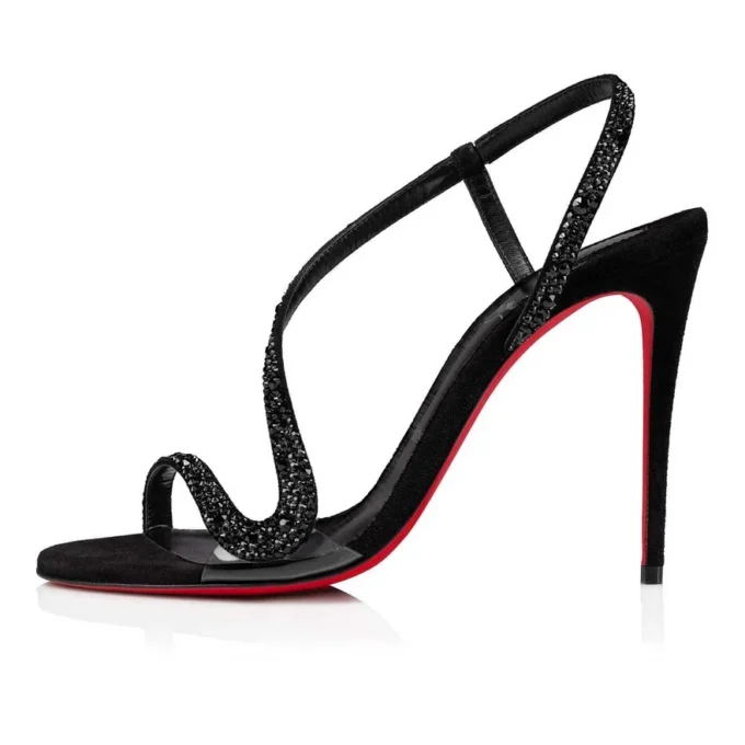 Rosalie Strass – 99 mm Sandalet – Süet ve Strass – Siyah – Kadın