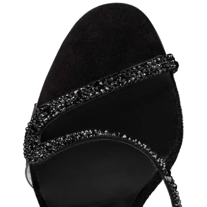 Rosalie Strass – 99 mm Sandalet – Süet ve Strass – Siyah – Kadın