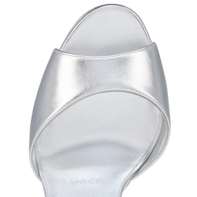 Sandaloo – 130 mm bantlı sandalet – Lamine napa deri – Gümüş – Kadın